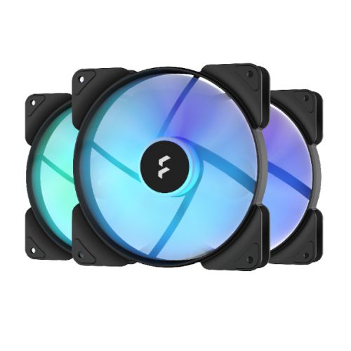Fractal Design Aspect 14 14cm RGB PWM Case Fan x3, Rifle Bearing, Supports Chaining, Aerodynamic Stator Struts, 500-1700 RPM, Black Frame